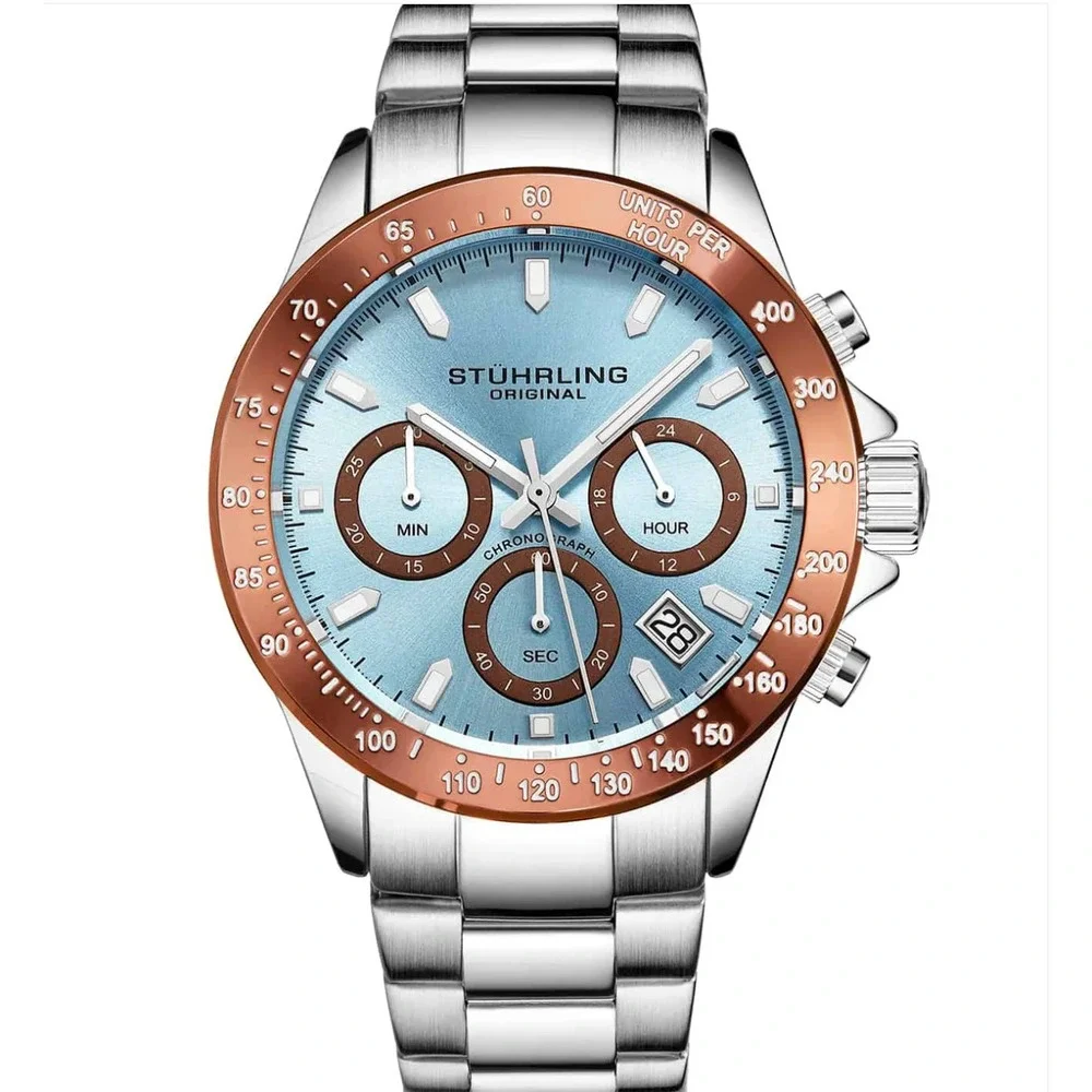 Stührling Ultima‎ 3960 Quartz 42mm Chronograph - Light Blue Dial